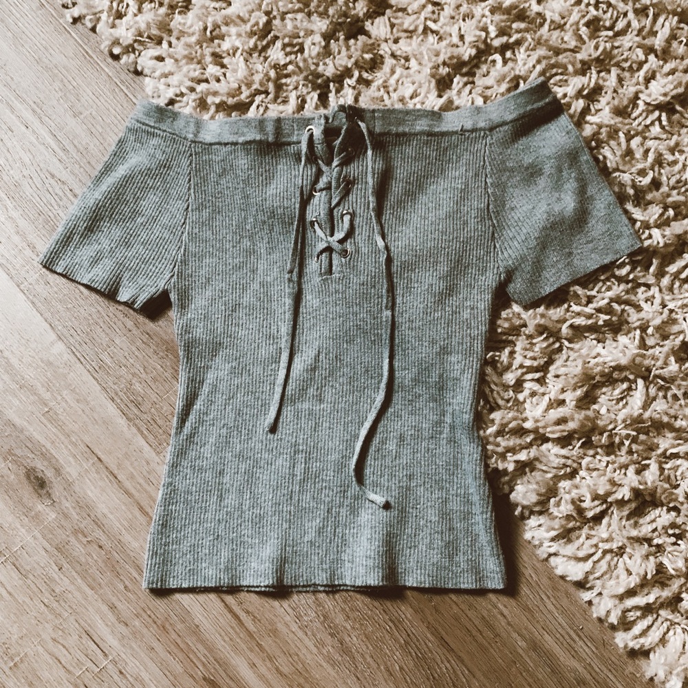 LA Hearts gray off-shoulder crop top